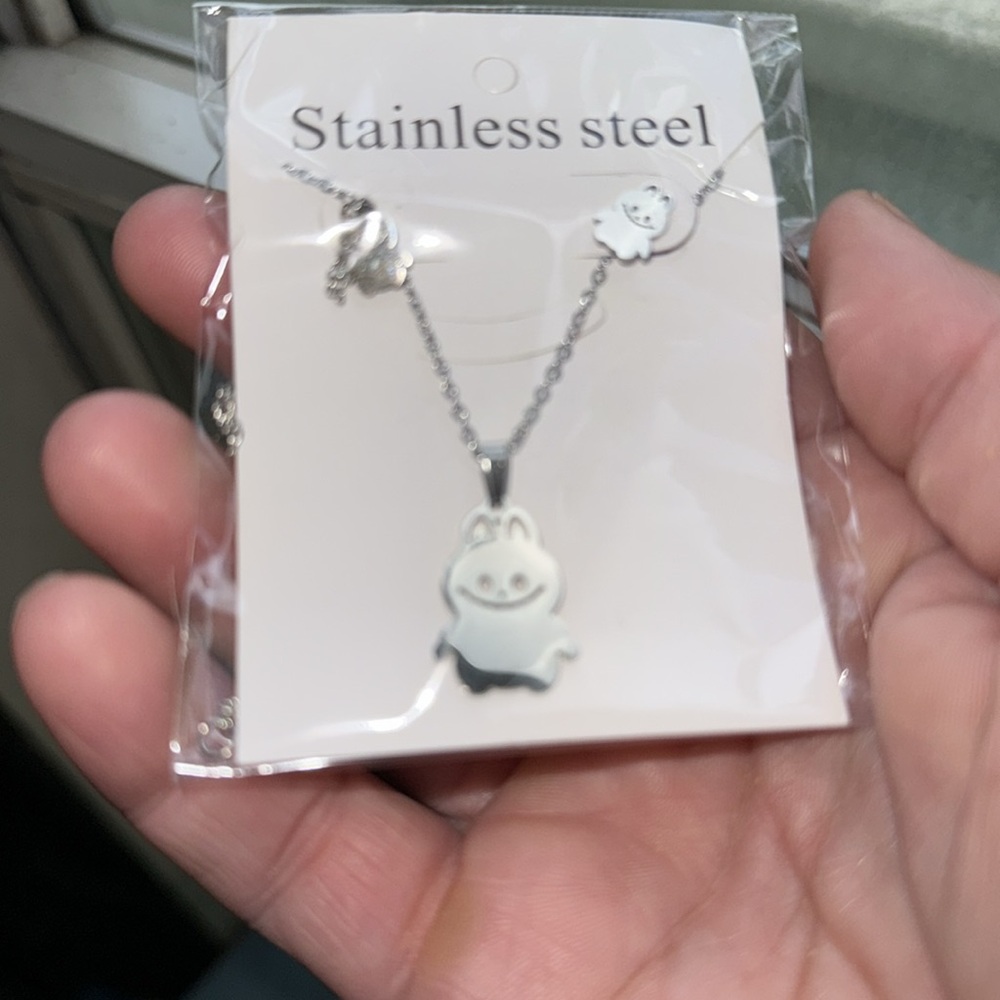 Stainless Steel Silver Labubu  Jewelry Set